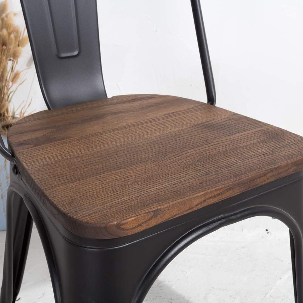 Silla Apilable de Acero con Asiento de Madera Oscura