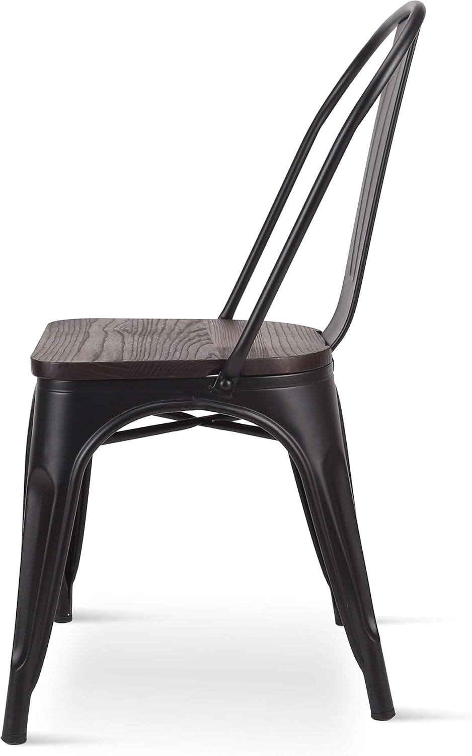 Silla Apilable de Acero con Asiento de Madera Oscura