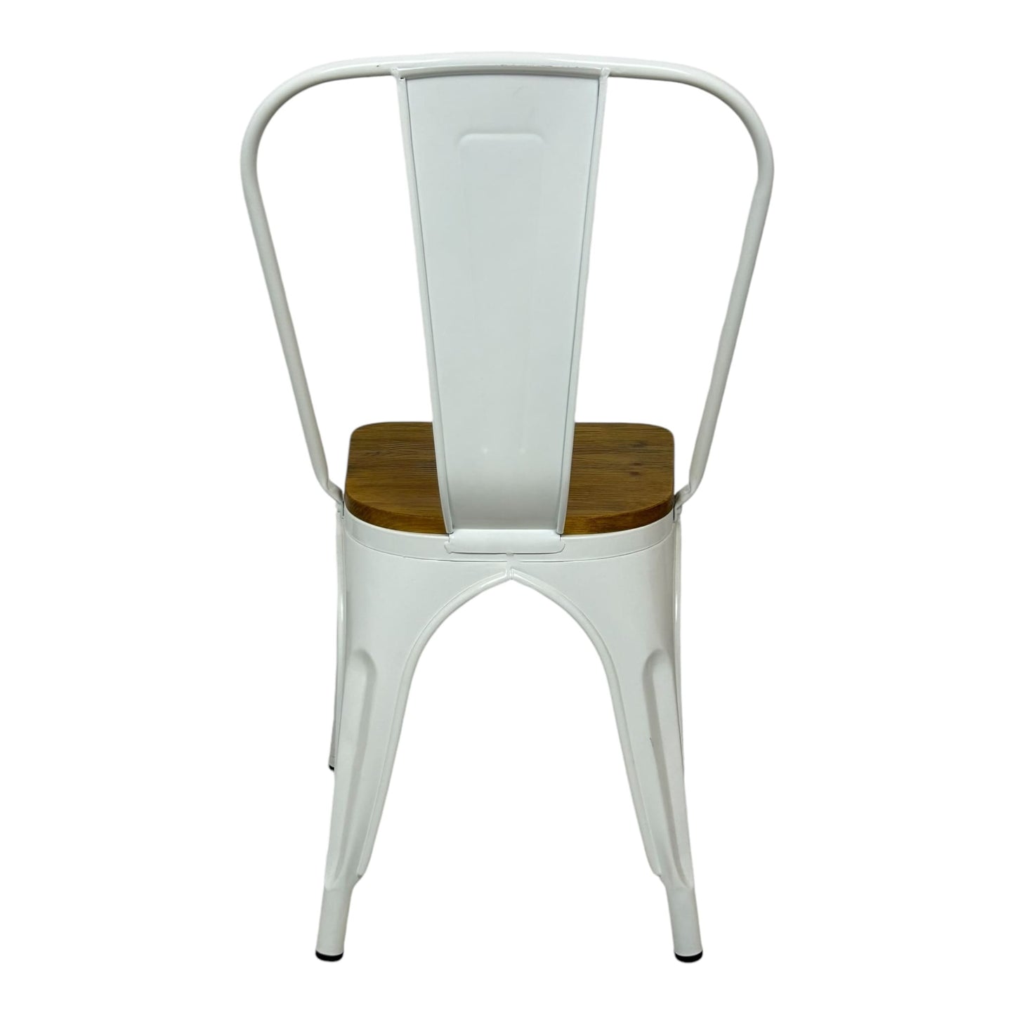 Silla Apilable de Acero con Asiento de Madera de Color Blanco