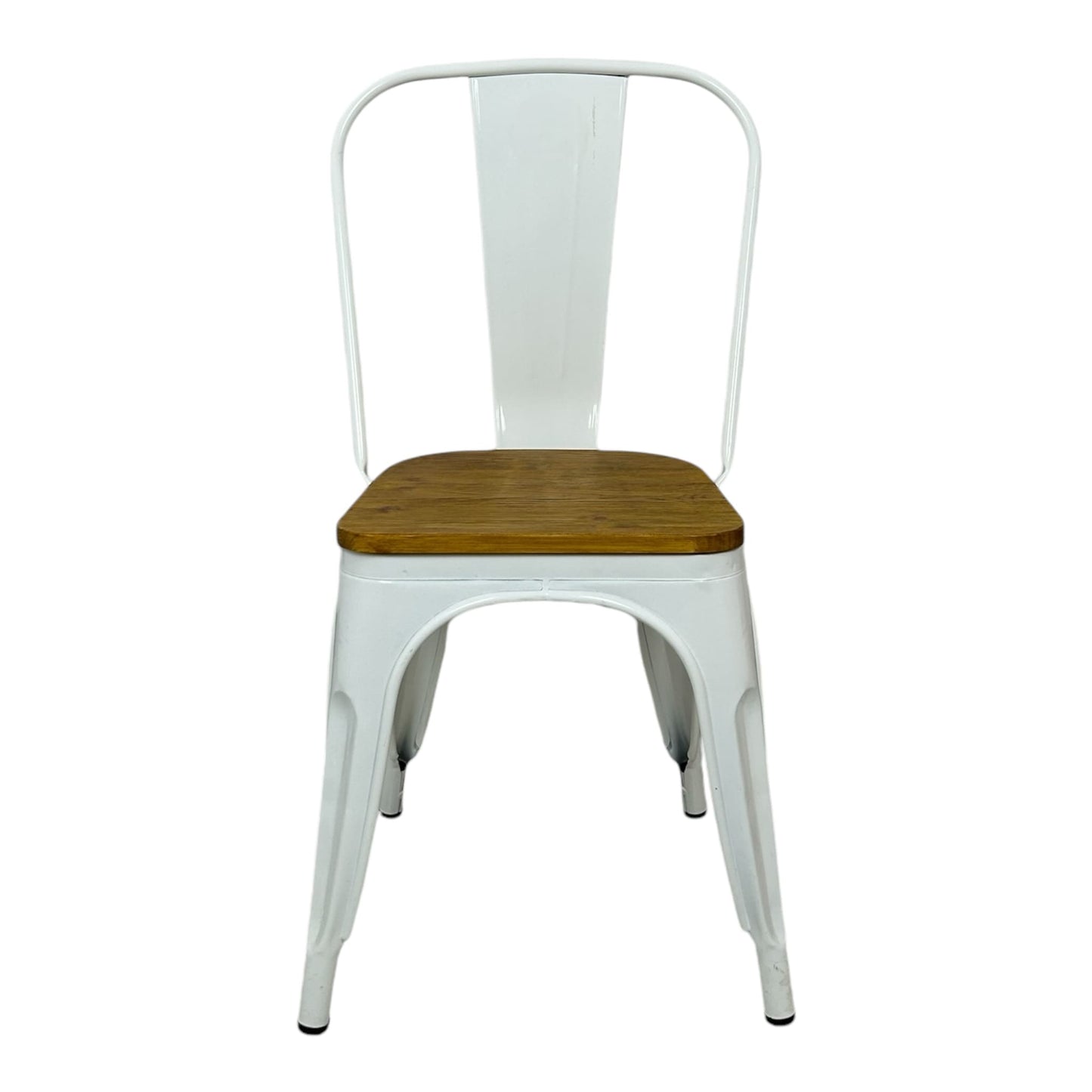 Silla Apilable de Acero con Asiento de Madera de Color Blanco