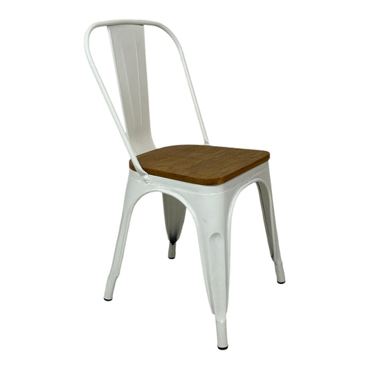 Silla Apilable de Acero con Asiento de Madera de Color Blanco